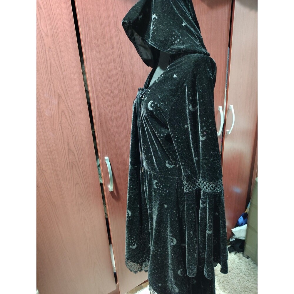 Adult CELESTIAL COVEN Hooded Dress WITCH COSTUME Black VELVET HI-LO Large GOTH - Picture 9 of 13